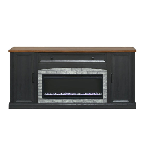 English Elm On-trend Farmhouse Electric Fireplace Console Walnut Veneer Media Cabinet for Living Room Black N721S000069B