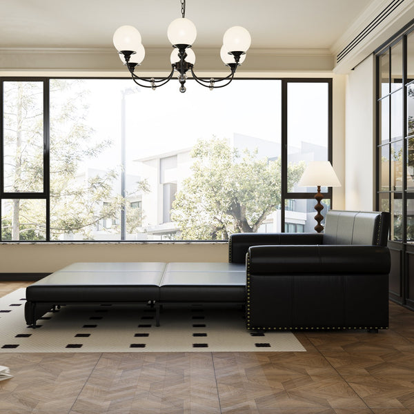 English Elm Chesterfield Sofa: 3-In-1 Faux Leather Convertible Sleeper Bed With Nailhead Trim, Perfect For Any Room W1885S00094