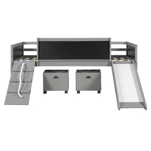 English Elm Twin Kids Loft Bed Solid Pine Frame with Slide Chalkboard and Climbing Rope Play Zone Gray N708P340493E