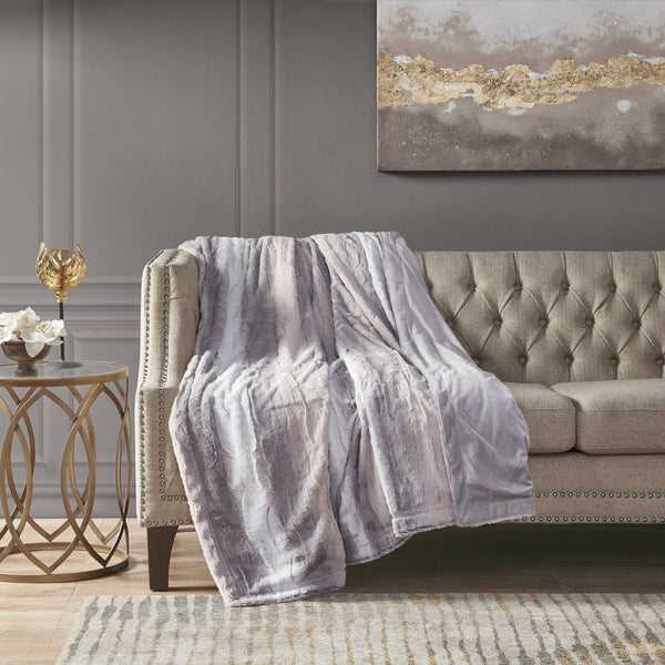 JLA Home Madison Park - Faux faux fur throw indulgent plush reversible faux mink blanket OEKO-TEX certified machine washable luxury Blush/Grey MP50-8526