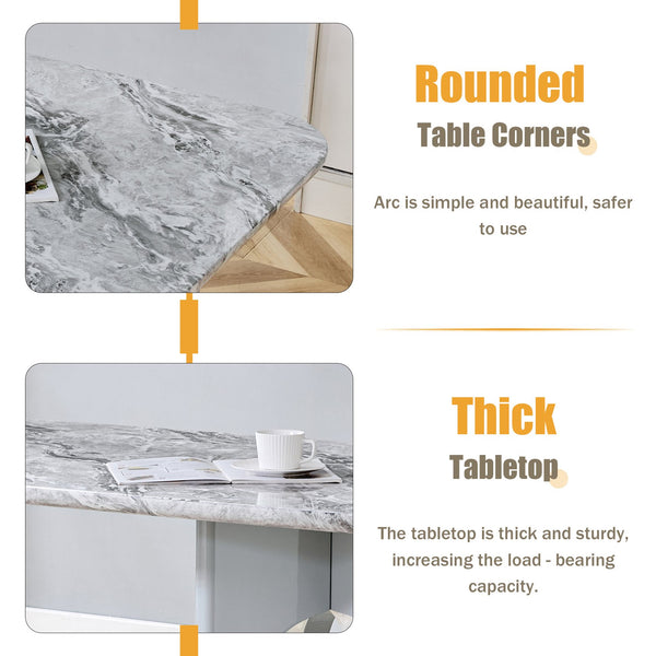 English Elm Modern Marble Print Mdf Dining Table Sculptural Hollow Frame Metal Accents Small Space Gray W3875S00027