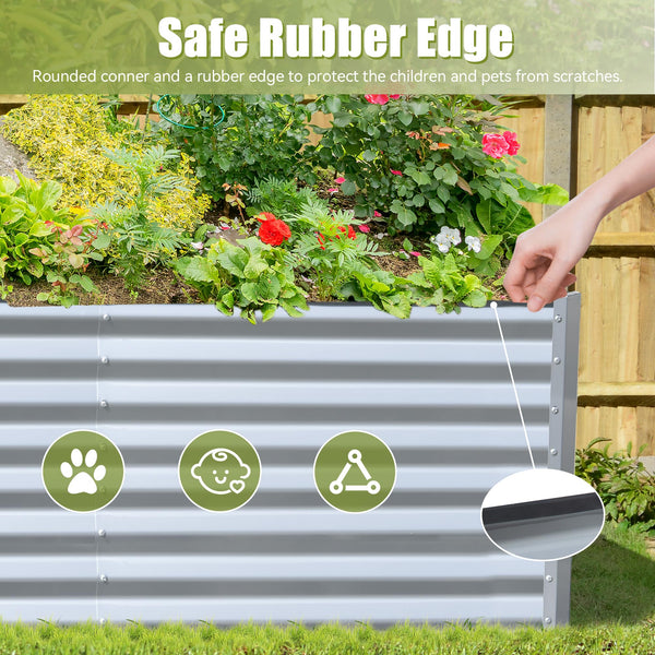 English Elm 8x4x2 Galvanized Raised Garden Bed with Rust-Resistant Steel, Open-Base Drainage, Support Rods, Safe Edges Silver W1859P198002
