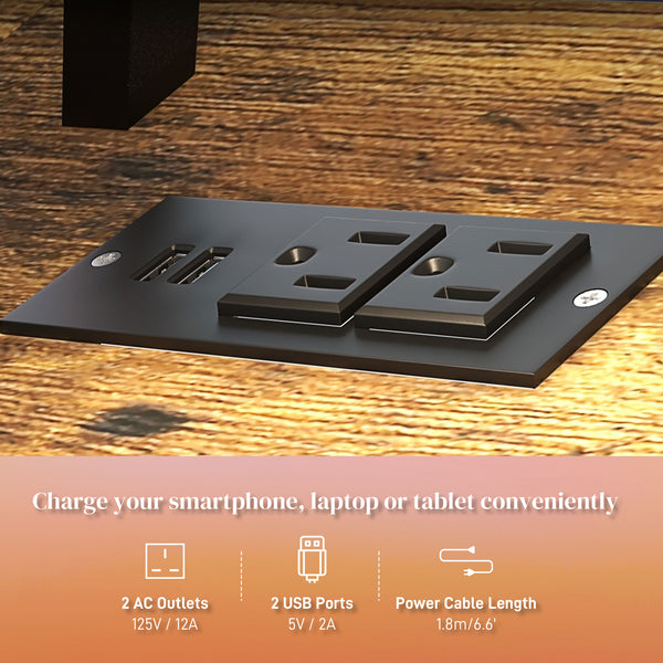 English Elm HOMCOM 61" Gaming Computer Desk with LED Strip, Dual Outlets & USB, Monitor Stand, Storage Drawers W2225P200372