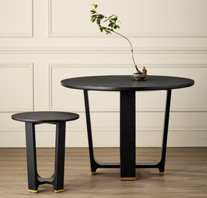 Blake Black Accent Table - Contemporary Mindi Wood with Brass Feet, Sleek Starburst Design, 22" Height