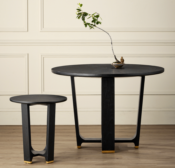 Blake Black Accent Table - Contemporary Mindi Wood with Brass Feet, Sleek Starburst Design, 22" Height