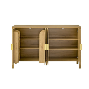 English Elm U_style Striped Four Door Sideboard Mdf Buffet Cabinet with Adjustable Shelves for Dining Natural N711P345170O