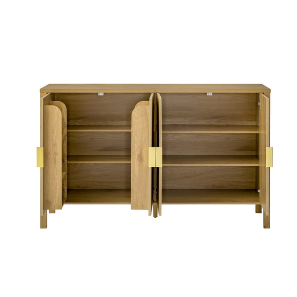 English Elm U_style Striped Four Door Sideboard Mdf Buffet Cabinet with Adjustable Shelves for Dining Natural N711P345170O