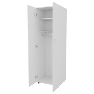 English Elm White 2-Door Armoire with Hanging Rod and Shelves — Tall 70.9" White Closet Cabinet for Chic Storage B062S00621