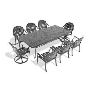 English Elm 9-Piece All-Weather Cast Aluminum Dining Set With 8 Cushions, Swivel Chairs & Rectangular Table W1710S00478