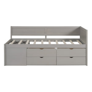 English Elm Twin Daybed with Two Pull Out Drawers and Open Shelves for Small Bedroom Storage Gray LP102022AAE