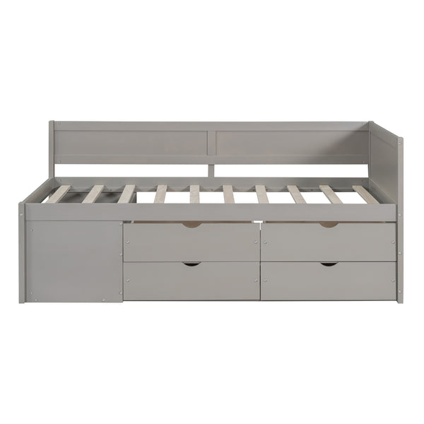 English Elm Twin Daybed with Two Pull Out Drawers and Open Shelves for Small Bedroom Storage Gray LP102022AAE