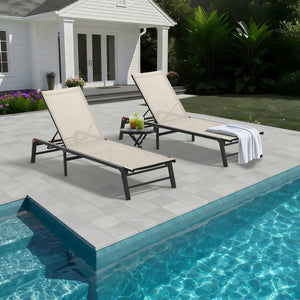 English Elm Assemble-free Outdoor Aluminum Chaise Loungers Stackable Textilene Poolside Set of 2 Beige W5756P485183