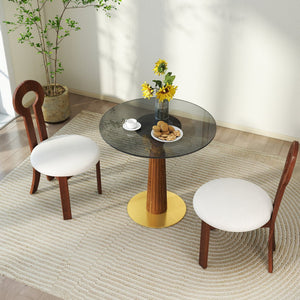 English Elm Modern Round Dining Table, 33.5" Glass Top With Stylish Wooden Legs & Gold Base For Compact Spaces W1535S00571