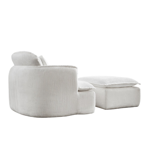 English Elm Convertible Compressed Sofa Chair Ottoman Corduroy Fold-Out Recliner for Small Spaces Dorm Apartments Beige W1036P251805