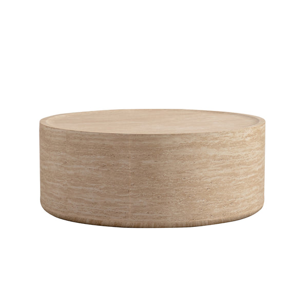 English Elm 31.5'' Round Drum Coffee Table with Amber Mars Texture for Modern Living Rooms W3081P394278