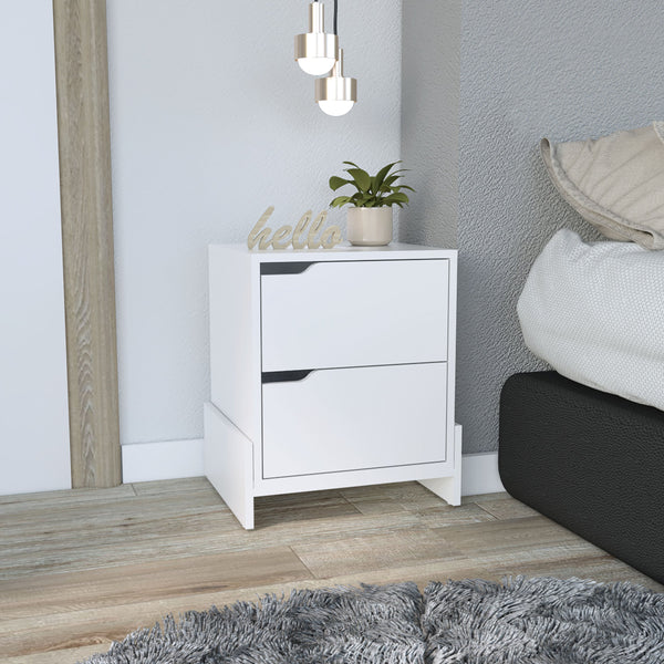 English Elm Luss Nightstand with Dual Drawers and Spacious Top, Engineered Wood Bedside Table for Stylish Storage White 24 L x 19 W x 5 H B070P188859