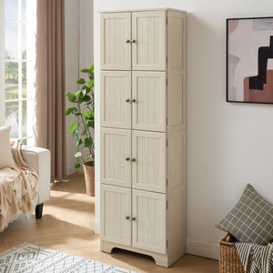 English Elm 72.4" Tall Storage Cabinet with 8 Doors and 4 Shelves, Oak Finish Large Freestanding Organizer for Home White W2275P292650