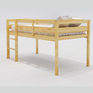 English Elm Twin Low Loft Bed Solid Pine Frame with Walnut Finish and Open Floor Space Below N708P340482D