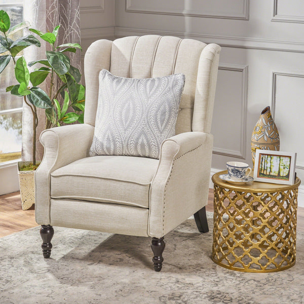 English Elm Charcoal Wingback Pushback Recliner with Button Tufted Diamond Fabric Upholstery Beige N763P410529A