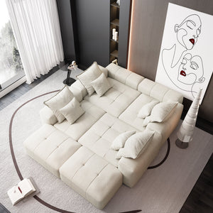 English Elm Modern Modular Sectional Sofa - Luxurious Chenille Fabric, 8 Pillows, No Assembly Needed, Beige/White W1885S00069