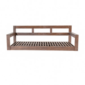 English Elm TOPMAX Acacia Wood Twin Porch Swing Bed Frame with High Back, 350lb Capacity & 118" Hemp Ropes Brown N717P265795D