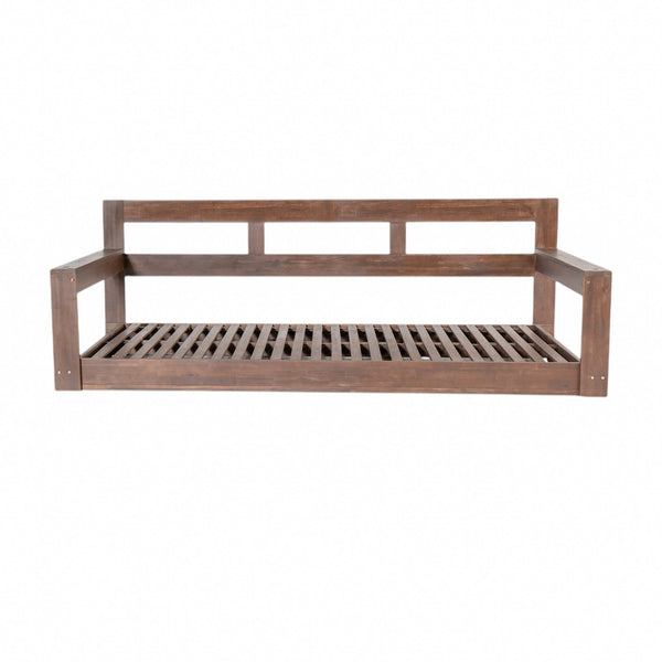English Elm TOPMAX Acacia Wood Twin Porch Swing Bed Frame with High Back, 350lb Capacity & 118" Hemp Ropes Brown N717P265795D