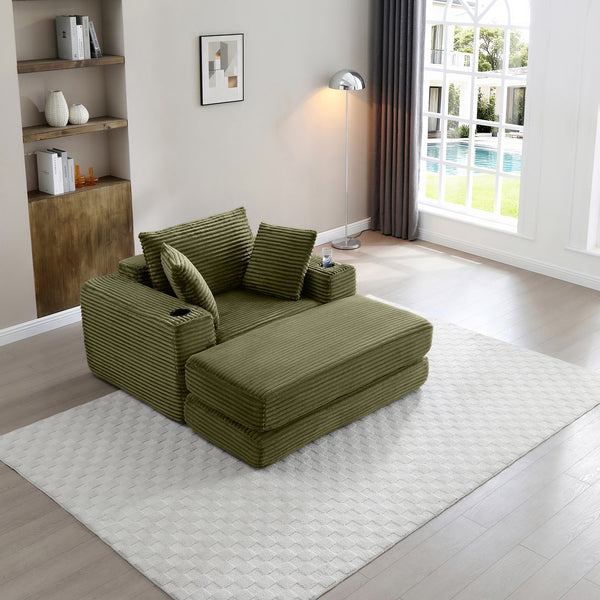 English Elm 52.4'' Boneless Foam Chaise Lounge Convertible Corduroy Sofa Bed for Living Room Green W1117P410665