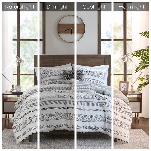 JLA Home Madison Park - 5 Madison Park Fraser Seersucker Reversible Comforter Set with Tassel Pillows, Antimicrobial, Lightweight MP10-8466