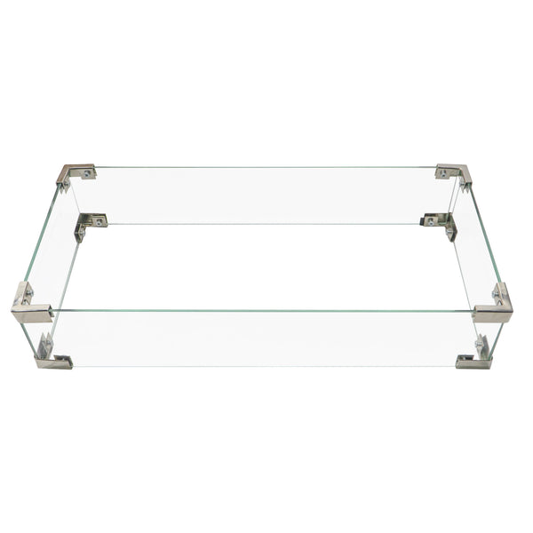 English Elm K&K 43" Propane Gas Fire Pit Table 60000 BTU Open Weave Wicker with Glass Wind Guard & Blue Stones Grey N707P210158G