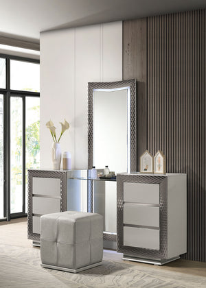 English Elm Glam Elegant Vanity Set with LED Mirror, Plush Stool, Ample Storage, Felt-Lined Drawers, Chic Finish Gray 26 L x 19 W x 38 H B2741S00674