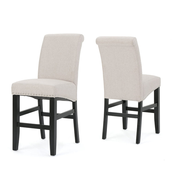 English Elm Christopher Knight Home® - 25" Contemporary Upholstered Counter Stools with Nailhead Trim, Wheat Fabric, Black Legs, Foam Comfort (Set of 2) N780P278314B