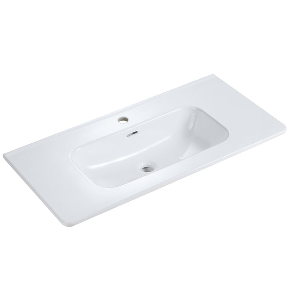English Elm BB0436Y301, Glossy White Integrated Ceramic Basin for Bathroom or Kitchen — Durable Elegant Easy-Clean Finish W1865P152259