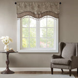 Madison Park Aubrey Traditional Jacquard Window Rod Pocket Valance With Beads MP41-4990 Blue/Brown