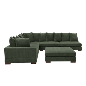 English Elm Large Corduroy Modular Sectional Sofa Sleeper with Ribbed Texture for Open Living Dark Green B2748S00012