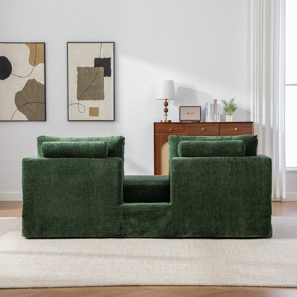 English Elm 82.68" Wide Chenille Two Seat Sofa Solid Wood Frame with Lumbar Pillows Living Room Green W3189S00026