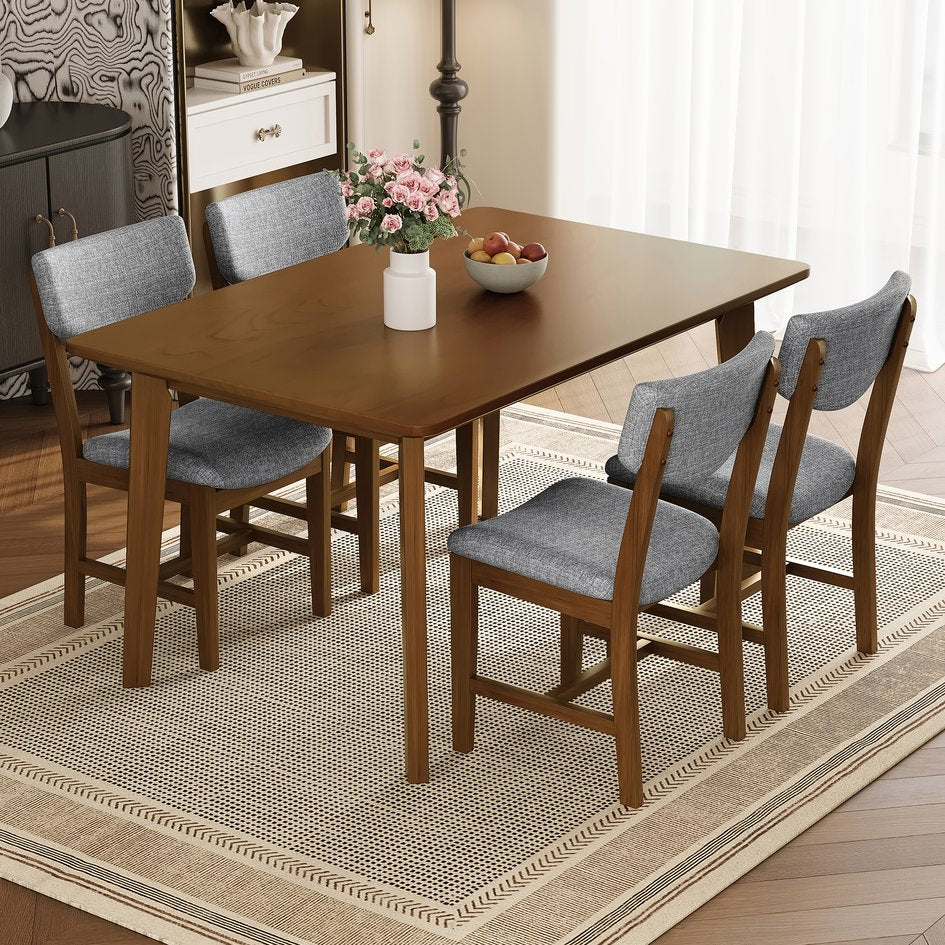 English Elm Rustic Farmhouse Five Piece Dining Set Rubberwood Legs Upholstered Chairs for Kitchen Walnut N752S000089D
