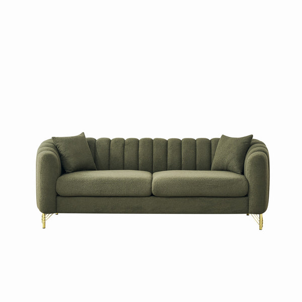 English Elm 85" Oversized Chenille Sofa Luxury 3-Seater Deep Tufted Couch with Gold Metal Legs and Pillows Green W3373S00055