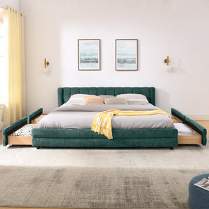 English Elm King Chenille Upholstered Platform Bed with Storage Drawers and Structured Headboard Blue+Green W487S00416