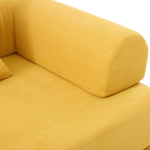 English Elm UNITED modular foldable sofa with metal frame, corduroy upholstery, side pocket & quick assembly convenience Mustard yellow W1568P375635