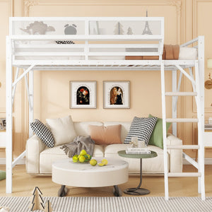 English Elm Full Size Loft Bed with Ladder and Built-In Shelves, Sturdy Metal High Loft for Kids Teens 54" White W2580P379995