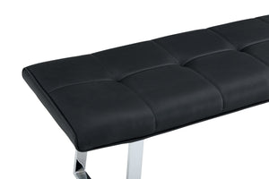 English Elm Dining Bench Faux Leather Upholstered Seat with Arched Metal Legs for Modern Interiors W3493P449289