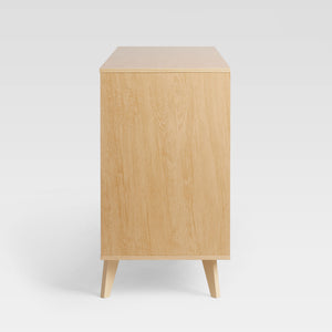 dresser with cut out handles Modern 5 Drawer Cutout Handle, Chest of Drawers, Storage Cabinet with for Living Room Hallway Entryway Home Office, 30.75''x 15.50''x 44'', Distressed Wood supported on round legs George Oliver 4-Drawer 45" Tall