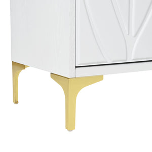 English Elm Creative Carved 4-Door Sideboard with Push-to-Open Design, MDF & Solid Wood Buffet Cabinet White W2696P279975