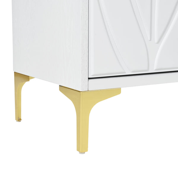 English Elm Creative Carved 4-Door Sideboard with Push-to-Open Design, MDF & Solid Wood Buffet Cabinet White W2696P279975