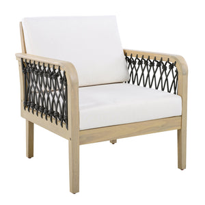 English Elm Outdoor Acacia Wood Patio Club Chair with Woven Rope Armrests and Teak Finish Cream,Dark Gray,Light Teak N768P363953L