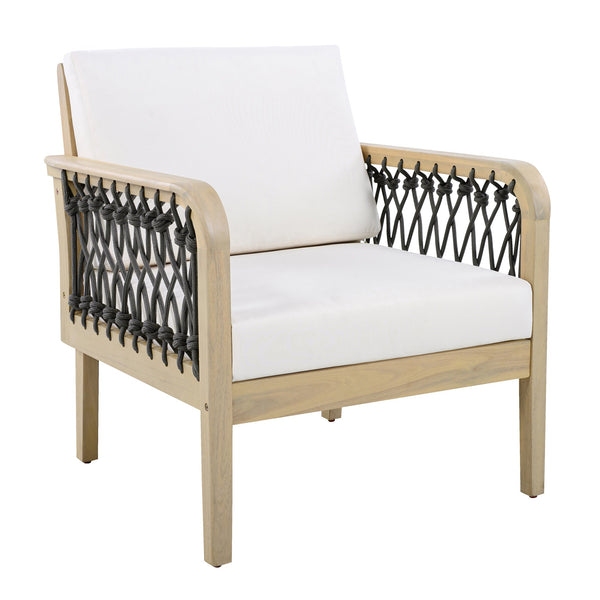 English Elm Outdoor Acacia Wood Patio Club Chair with Woven Rope Armrests and Teak Finish Cream,Dark Gray,Light Teak N768P363953L