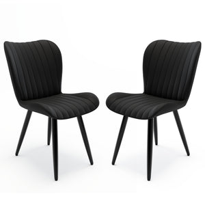 English Elm Set of 2 Armless Faux Leather Dining Chairs with Cushioned Seats and Metal Legs Black W3316P426942