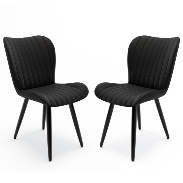 English Elm Set of 2 Armless Faux Leather Dining Chairs with Cushioned Seats and Metal Legs Black W3316P426942