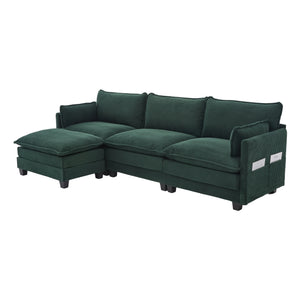 English Elm United We Win Modular Corduroy Sectional with Ottoman Low Profile Living Room Couch Emerald W1568S00257