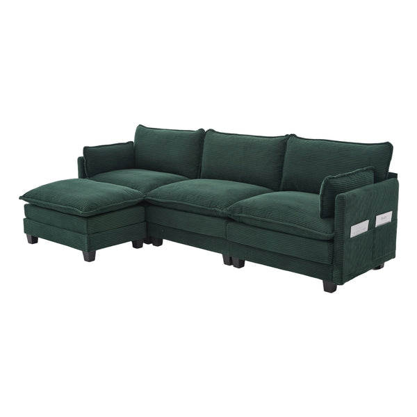 English Elm United We Win Modular Corduroy Sectional with Ottoman Low Profile Living Room Couch Emerald W1568S00257